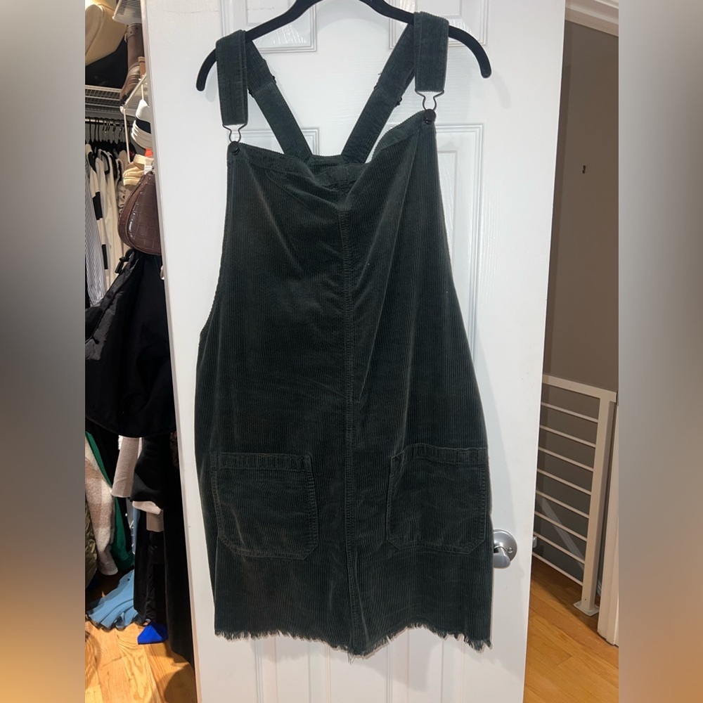 American Eagle Green Corduroy Overall Dress